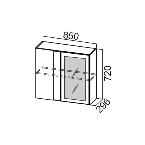 Шкаф навесной 850/720 угловой со стеклом "Волна" Ш850ус/720 - Схема