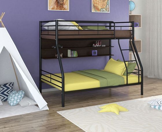Кровать двухъярусная "Гранада-2" с полкой Цвет: Черный/Венге
