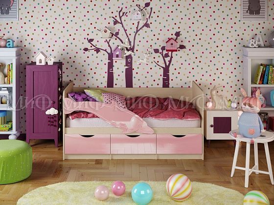 Кровать "Дельфин-1" 1,8*0,8 м (МДФ глянцевый) - Цвет фасадов: Розовый металлик