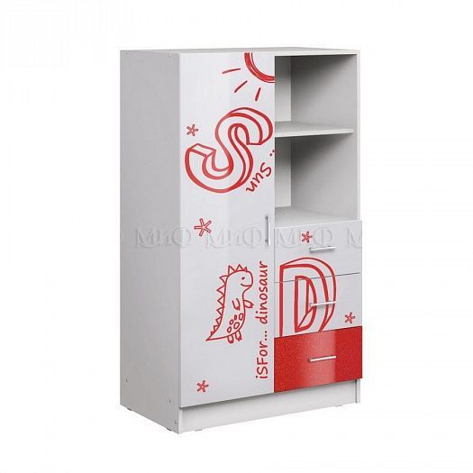 Шкаф комбинированный "Вега Алфавит" - Цвет: Белый/Красный металлик