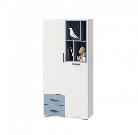 Шкаф для белья и книг "Стич" с двумя ящиками и дверями - Цвет: Ясень Анкор светлый/Белый/Серо-голубо