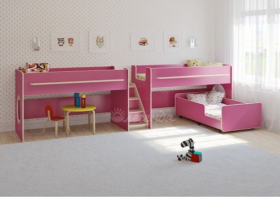 Трехъярусная кровать "Легенда 23.5" Цвет: Венге светлый/Розовый