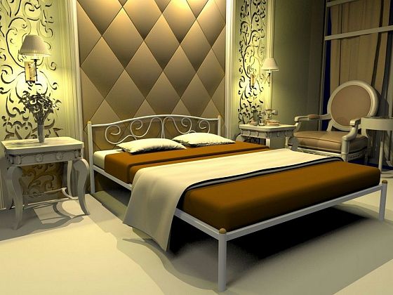 Кровать "Ангелина" 1400 мм (ламели) - В интерьере, цвет: Белый