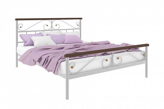 Кровать "Эсмеральда Plus" 1600 мм (ламели) - Цвет: Белый/Коричневый (дерево)