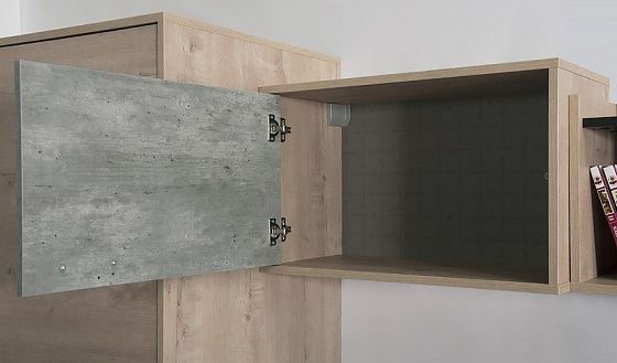 Шкаф навесной НШ1 "Либерти" - В раскрытом виде, цвет: Дуб Ирландский/Белый/Черный/Цемент