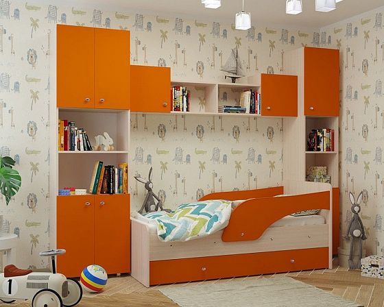 Набор мебели для детской "ДМ" Композиция 1 - Цвет: Млечный Дуб/Оранж