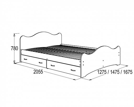 Кровать-7 "Фант" с двумя выкатными ящиками 1200*2000 - Схема