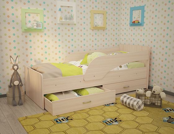 Кровать "Антошка" с двумя бортиками Цвет: Дуб Млечный