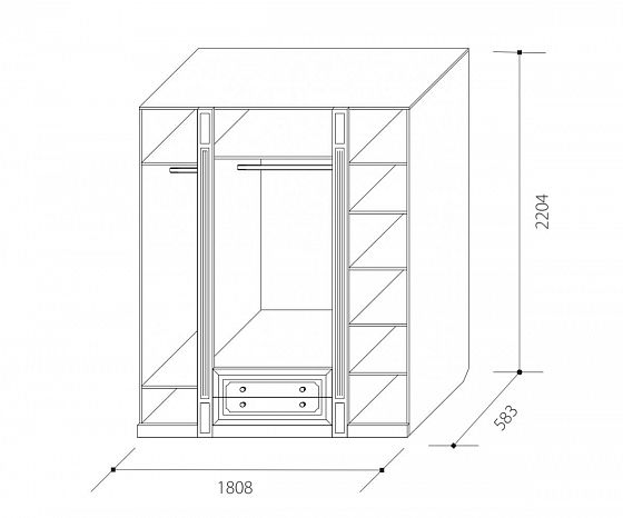 Шкаф четырехдверный "Ева-11" для платья и белья с выдвижными ящиками - Схема