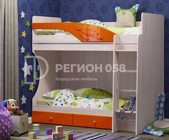 Кровать"Бемби" МДФ (фасад 3D) - Цвет: Ясень Шимо светлый/Апельсин металлик