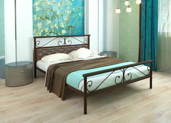 Кровать "Эсмеральда Plus" 1200 мм (мягкая) - В интерьере, цвет: Коричневый/Коричневый (дерево)