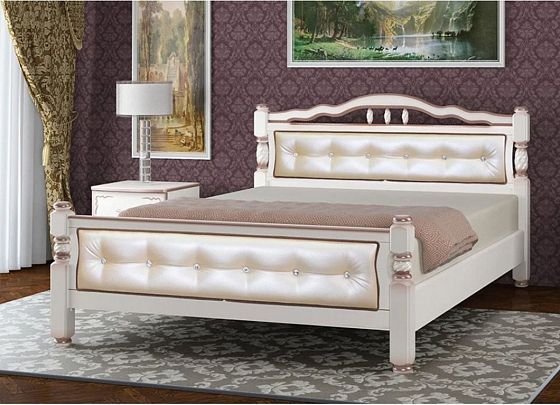 Кровать "Карина-11" 1600 мм (ламели) - Дуб молочный/Светлая экокожа