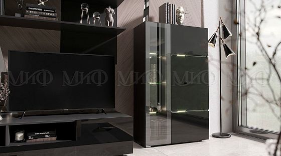 Модульная гостиная "Николь" - Шкаф, цвет: Черный/Черный глянец
