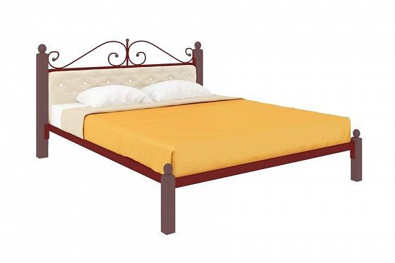 Кровать "Диана Lux мягкая" 1600 мм (ламели) - Цвет: Красный/Коричневый (дерево)
