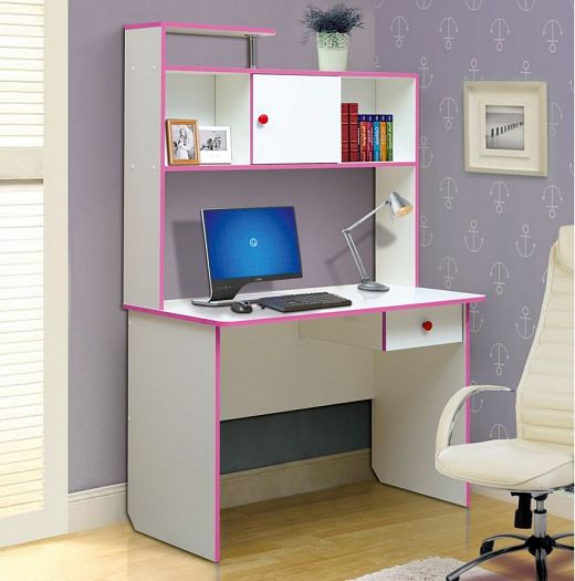 Стол компьютерный №9 - Стол компьютерный №9, Цвет: Белый/Ярко-розовый