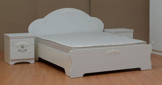 Кровать 1600 мм "Ольга-10" - Кровать и прикроватные тумбы, цвет: Белый/Жемчужный Ясень