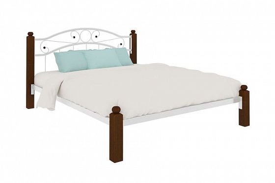 Кровать "Надежда Lux" 1600 мм (ламели) - Цвет: Белый/Коричневый (дерево)
