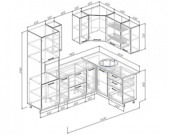 Угловой кухонный гарнитур "Вегас" 2400*1600 мм - схема