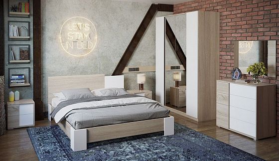 Кровать "Валери" 1600*2000 мм - В интерьере, цвет: Дуб Сонома/Белый Ясень