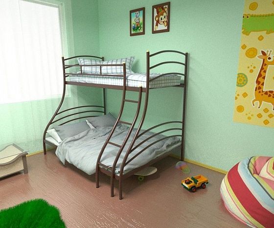Кровать двухъярусная "Глория" 1400 мм Правая - В интерьере, цвет: Коричневый