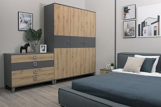 Модульная спальня "Дельта" - Комод и шкаф, цвет: Серый/Дуб Итальянский/Графит