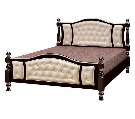 Кровать "Жасмин" с элементами экокожи 1400 мм (ортопедическое с ножками) - Орех темный
