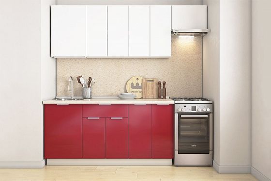 Кухонный гарнитур "Бостон 2.2" - Кухонный гарнитур "Бостон 2.2"; Цвет: Белый/Белый/Красный глянец
