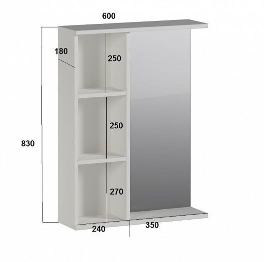 Шкаф подвесной с зеркалом "Genesis" - Размеры