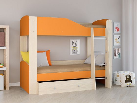 Двухъярусная кровать Астра 2 - Двухъярусная кровать Астра 2, Цвет: Дуб молочный/Оранжевый