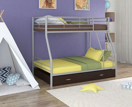 Кровать двухъярусная "Гранада-2" с ящиком Цвет: Серый/Венге
