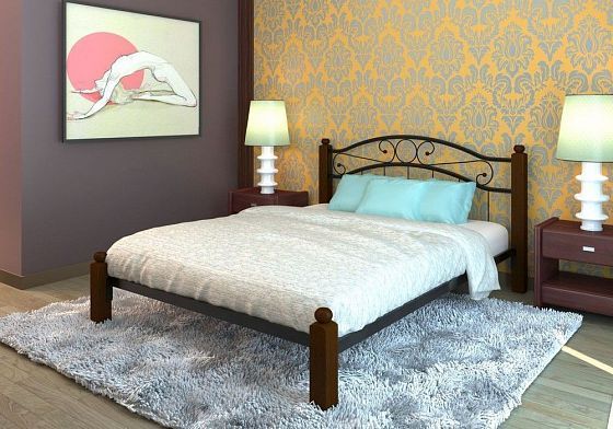 Кровать "Надежда Lux" 1800 мм (ламели) - В интерьере, цвет: Черный/Коричневый (дерево)