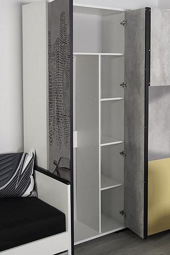 Шкаф 2-х створчатый Ш2.550 "Ральф Форсаж" - В раскрытом виде, цвет: Белый/Цемент