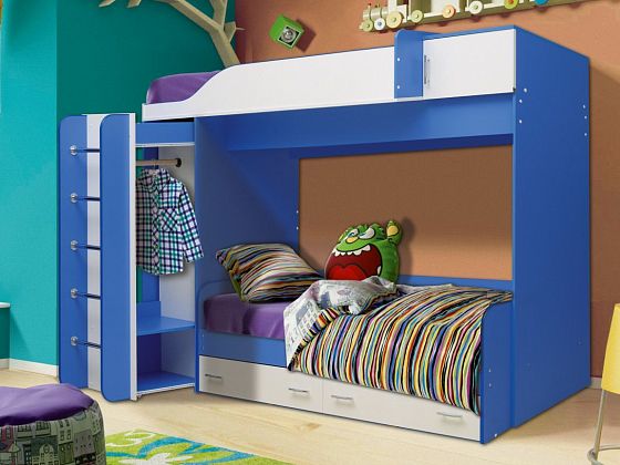 Кровать детская двухъярусная "Юниор-8" - Кровать детская двухъярусная "Юниор-8", Цвет: Синий/Белый