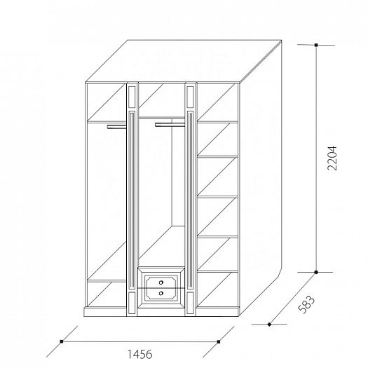 Шкаф трехдверный "Ева-11" для платья и белья с выдвижными ящиками - Схема