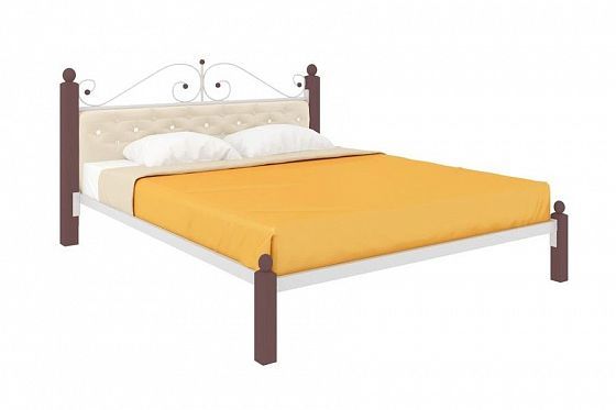Кровать "Диана Lux мягкая" 1800 мм (ламели) - Цвет: Белый/Коричневый (дерево)