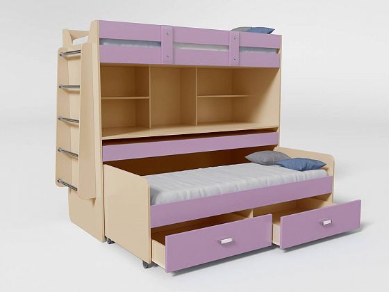 Кровать двухъярусная №2 с 2 матрасами - Кровать двухъярусная №2 с 2 матрасами, Цвет: Дуб молочный/Ли