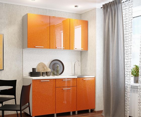 Кухня "Блестки" 1500 мм - Цвет: Серый/Блестки Оранж