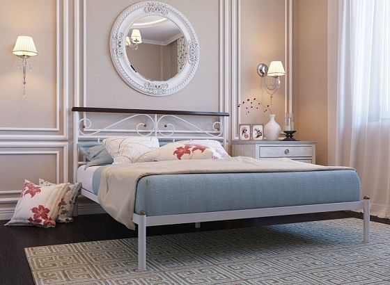 Кровать "Эсмеральда" 1400 мм (ламели) - В интерьере, цвет: Белый/Коричневый (дерево)