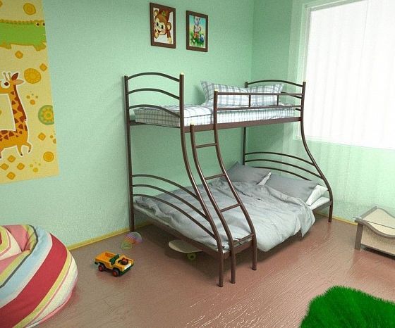 Кровать двухъярусная "Глория" 1200 мм Левая - В интерьере, цвет: Коричневый