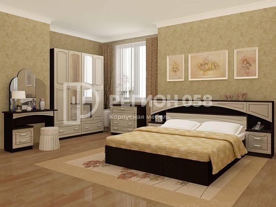 Спальня "Камелия" с прикроватным блоком МДФ - Цвет: Венге/Латте глянец