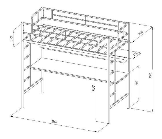 Кровать-чердак "Севилья-1" - Схема, размеры