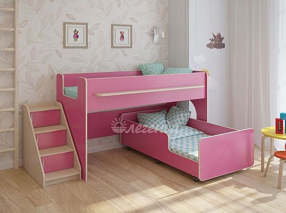 Детская выкатная двухъярусная кровать "Легенда 23.4" Цвет: Розовый