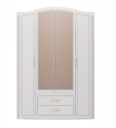 Шкаф для одежды 4-х дв. с ящик. с зеркалом "Виктория" №2 Цвет: Белый глянец