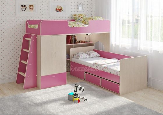 Кровать двухъярусная "Легенда 3.11" Цвет: Венге светлый/Розовый
