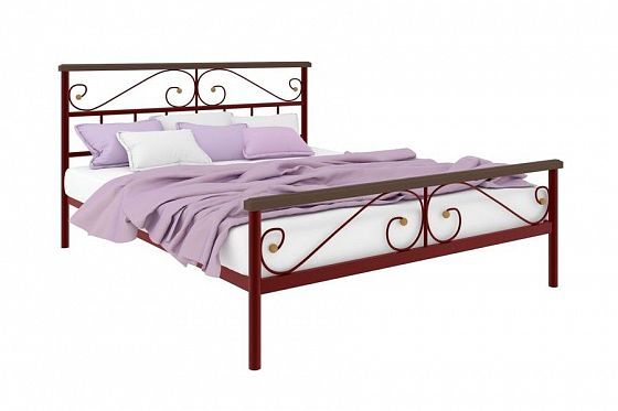 Кровать "Эсмеральда Plus" 1600 мм (ламели) - Цвет: Красный/Коричневый (дерево)
