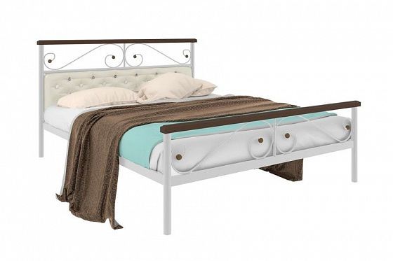 Кровать "Эсмеральда Plus" 1400 мм (мягкая) - Цвет: Белый/Коричневый (дерево)