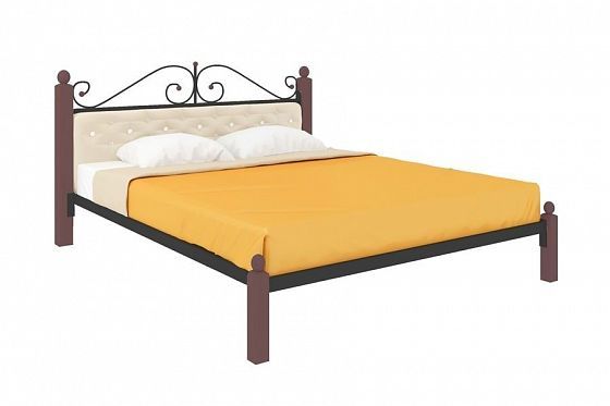 Кровать "Диана Lux мягкая" 1400 мм (ламели) - Цвет: Черный/Коричневый (дерево)