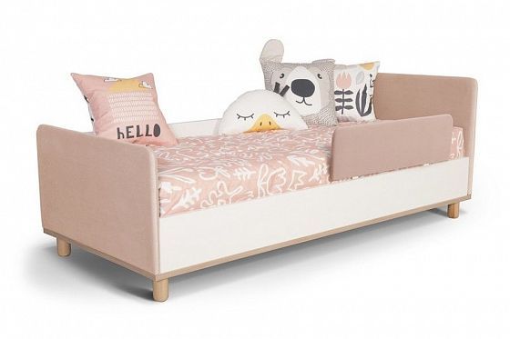 Кровать детская КР1 "Барни" - С бортиком, цвет: Белый/Дуб Андреа/Роза/Белый Крап