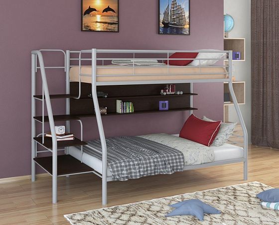 Кровать двухъярусная с полкой "Толедо-1П" Цвет: Серый/Венге