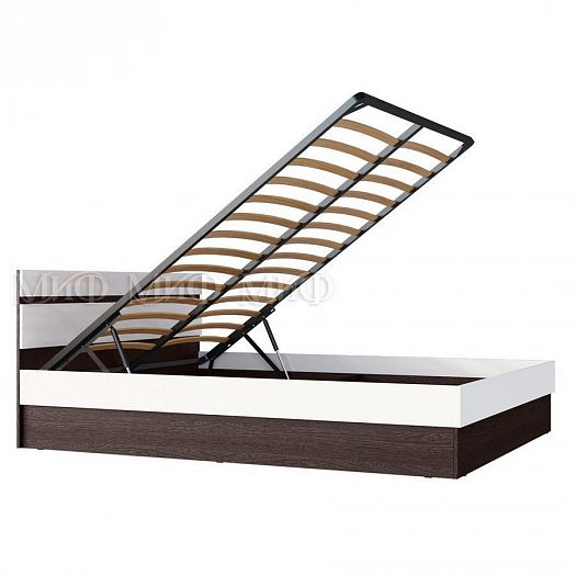 Кровать 1,6 м с подъемным механизмом "Ким" - Цвет: Белый глянец/Дуб Венге